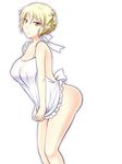  apron bad_id bad_pixiv_id blonde_hair breasts copyright_request large_breasts naked_apron pointy_ears short_hair simple_background smile solo unatama white_background yellow_eyes 