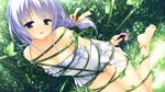  amairo_islenauts areola_slip areolae arms_behind_back bare_shoulders barefoot bdsm blue_eyes blue_hair blush bondage bound braid cellphone dress flat_chest game_cg hair_ribbon long_hair looking_at_viewer muririn open_mouth phone plant ribbon shiraga_airi single_braid solo vines white_dress 