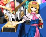  alice_margatroid blonde_hair blue_eyes book capelet crossover dress fumizuki_homura gundam gundam_sentinel hairband mecha nail_polish namesake puppet_rings puppet_strings ribbon s_gundam short_hair touhou 