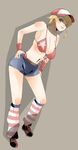  alice_(snk) alice_garnet_nakata baseball_cap bikini_top blonde_hair breasts hat king_of_fighters ryu3224 simple_background snk solo the_king_of_fighters_xiv 