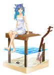  :d animal_ears arms_at_sides bangs bare_arms bare_legs bare_shoulders barefoot blue_eyes blue_hair breasts broken cat_ears caustics dock dress exeb. faux_figurine foot_dangle isometric legs long_hair looking_at_viewer open_mouth original pole road_sign rust sand seashell shell short_dress sign simple_background sitting sleeveless sleeveless_dress small_breasts smile solo strap_slip sundress water water_surface white_background white_dress 