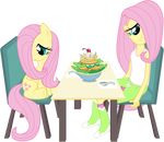  absurd_res alpha_channel blue_eyes bowl clothing cutie_mark duo equestria_girls equine female fluttershy_(eg) fluttershy_(mlp) friendshinp_is_magic friendship_is_magic hair hi_res horse human looking_away mammal masemj my_little_pony pegasus pink_hair pony salad shirt shoes shy sitting skirt spoon table wings 