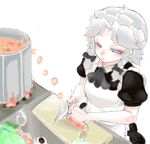  1girl carrot cooking fire izayoi_sakuya knife ryu3224 touhou white_hair 