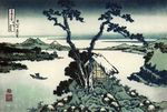  hut katsushika_hokusai lake mount_fuji mountain not_furry tree water 