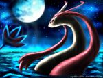  blinking milotic moon night nintendo outside pok&#233;mon pok&eacute;mon red_eyes reptile scalie sea sky snake solo stars video_games water 