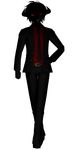  belt clothed clothing creepypasta demon grin hair horn human looking_at_viewer male necktie red_eyes smile solo standing suit teeth walking zalgo 