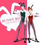  animal_ears bad_id bad_pixiv_id black_hair bow bowtie brown_hair bunny_boy bunny_ears bunnysuit crossdressing detached_collar ginoza_nobuchika glasses highres kagari_shuusei male_focus multiple_boys pantyhose psycho-pass short_hair tray uwabaki_(shoe_rack) wrist_cuffs 