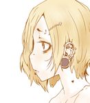  bad_id bad_pixiv_id bags_under_eyes blonde_hair brown_eyes ear_piercing earrings eyebrow_piercing face hair_ornament hair_over_one_eye hairclip idolmaster idolmaster_cinderella_girls jewelry lip_piercing nose_piercing piercing profile shirasaka_koume short_hair solo studs tamaoki_benkyou 