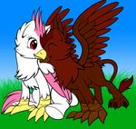  avian beak couple duo female feral grass gryphon hippogryph hooves male my_little_pony outside ratte talons tylin wings 