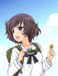  akiyama_yukari brown_eyes brown_hair candy food girls_und_panzer lollipop ooarai_school_uniform school_uniform serafuku shiwo short_hair 