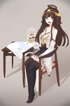 :d bad_id bad_pixiv_id bare_shoulders black_legwear boots brown_hair cake chair cookie cup detached_sleeves double_bun food full_body grey_eyes highres kantai_collection kongou_(kantai_collection) long_hair looking_at_viewer mikoto_(oi_plus) nontraditional_miko open_mouth ribbon-trimmed_sleeves ribbon_trim sandwich sitting slice_of_cake smile solo strawberry_shortcake table tablecloth tea tea_set teacup teapot thigh_boots thighhighs tiered_tray zettai_ryouiki 