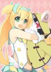  :d animal_hood blazblue blonde_hair cat_hood character_doll flat_chest gloves green_eyes hair_ribbon hairband happy heart heart-shaped_pupils hood hug jubei_(blazblue) long_hair low-tied_long_hair magical_girl miniskirt open_mouth platinum_the_trinity quad_tails ribbon sasakura skirt smile stuffed_animal stuffed_cat stuffed_toy symbol-shaped_pupils two_side_up very_long_hair white_gloves 