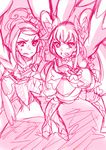  arms_up bad_id bad_pixiv_id battle boots clenched_teeth cure_rosetta cure_sword dokidoki!_precure double_bun kenzaki_makoto monochrome multiple_girls namurokku pink precure serious short_hair sketch teeth yotsuba_alice 