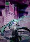  absurdres aqua_eyes aqua_hair detached_sleeves hatsune_miku headphones highres long_hair looking_back necktie no.734 skirt solo twintails very_long_hair vocaloid 