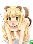  all_fours animal_ears azuki_azusa blonde_hair blush collar dog_ears dog_tail green_eyes hentai_ouji_to_warawanai_neko. leash long_hair looking_at_viewer open_mouth pet_play pikuharu simple_background solo tail very_long_hair white_background 