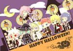  5boys animal_ears bakugan bakugan_new_vestroia bandages blonde_hair blue_hair candy candy_cane cape chibi flower food gus_grav halloween highres hydron_(bakugan) lollipop lync_volan moon multiple_boys mylene_furrow omatou pink_hair pumpkin rose shadow_prove spectra_phantom volt_luster wolf_ears 