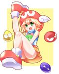  :d amitie_(puyopuyo) bad_id bad_pixiv_id blob blonde_hair chibi_(nekomimimi) green_eyes hat leg_up open_mouth puyo_(puyopuyo) puyopuyo puyopuyo_fever shirt shoes short_hair skirt sleeveless sleeveless_shirt smile yellow_background 