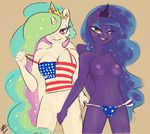  4th_of_july anthro anthrofied blue_fur blue_hair bottomless breasts cleavage clothed clothing crown duo equine female friendship_is_magic fur green_eyes hair horn horse lizombie looking_at_viewer mammal multi-colored_hair my_little_pony nipples pony princess_celestia_(mlp) princess_luna_(mlp) purple_eyes topless white_fur winged_unicorn wings 