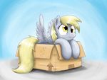  amber_eyes blonde_hair blue_background box derpy_hooves_(mlp) equine female feral friendship_is_magic fur grey_feathers grey_fur hair mammal my_little_pony otakuap pegasus plain_background solo wings 