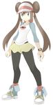  1girl brown_hair double_bun green_eyes mei_(pokemon) nintendo pantyhose poke_ball pokemon pokemon_(game) pokemon_bw2 smile solo souji visor 