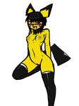  anthro avante92 bedroom_eyes black_hair blush breasts female fur hair legwear navel nintendo nipples nude open_mouth pichu plain_background playful pok&#233;mon pok&#233;morph pok&eacute;mon pokemmon pussy smile solo thigh_highs video_games white_background yellow_fur 