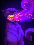  ambiguous_gender cougar eyes_closed falvie feline fire fur mammal open_mouth purple_fur purple_theme smoke solo 