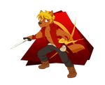  black_nose blonde_hair brown_eyes canine fire fur hair jaryl_(character) male mammal solo sword vasuki weapon wolf 