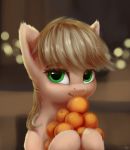  2018 ambiguous_gender applejack_(mlp) earth_pony equine food friendship_is_magic fruit fur green_eyes hair hi_res horse looking_at_viewer mammal my_little_pony orange_(fruit) pony quvr solo 