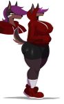  anthro bandage big_breasts big_butt black_nose breasts brown_fur butt canine clothed clothing doberman dog female footwear fully_clothed fur furgonomics hair hair_over_eye half-closed_eyes hoodie legwear mammal nipple_bulge purple_hair ruby_(sssonic2) shoes shorts simple_background slit_pupils socks solo sssonic2 thick_thighs voluptuous white_background wide_hips yellow_eyes 