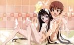  black_hair blush brown_hair hiyamizu_yukie kamisama_no_memo_chou nude shinozaki_ayaka shionji_yuuko wet 