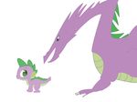  dragon dual_persona fangs friendship_is_magic green_eyes male my_little_pony open_mouth plain_background purple_scales scalie side_view solo spike_(mlp) white_background wings 