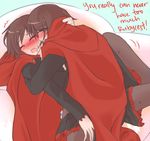  2girls ayah blush cape dual_persona multiple_girls pantyhose ruby_(rwby) ruby_rose rwby selfcest short_hair skirt truth yuri 