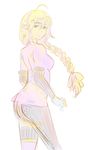  ahoge bad_id bad_pixiv_id blonde_hair blue_eyes braid breasts detached_sleeves fate/apocrypha fate_(series) jeanne_d'arc_(fate) jeanne_d'arc_(fate)_(all) large_breasts long_hair looking_back pants single_braid smile solo tthal 