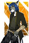  blue_hair canine ear_piercing hair male mammal piercing scarlet-frost solo wolf 