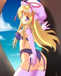  blonde_hair elbow_gloves garter_straps gloves hat long_hair niwaka_yuan pink_gloves pink_legwear purple_eyes solo thighhighs touhou underwear underwear_only white_legwear yakumo_yukari 