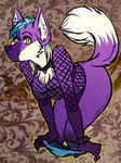  blue_hair breasts canine female fur hair mammal purple_fur purple_nose scarlet-frost solo wolf 