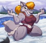  bare_feet canine claws clothed clothing female kneeling muscles ponytail seththedragon smile snow solo warrior wolf 