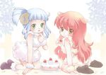  animal_ears bad_id bad_pixiv_id blue_hair boots cake child copyright_request dog_ears food fruit green_eyes highres horns licking multiple_girls pastry pink_hair strawberry toyodaeri wool yellow_eyes 