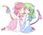  :&lt; :3 ;&lt; animal_ears bad_id bad_pixiv_id blue_eyes brown_hair cat_ears cat_tail closed_eyes detached_sleeves frog green_hair hakurei_reimu kemonomimi_mode kneeling kochiya_sanae mary_janes multiple_girls one_eye_closed ribbon shiguri shoes short_hair sitting sleeves_past_wrists snake tail tail_ribbon touhou transparent_background wide_sleeves wince 