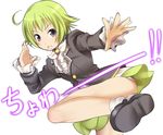  ahoge capella green_hair kicking loose_socks lowres painpa school_uniform short_hair socks solo sumaga sumaga_special 