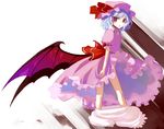  bad_id bad_pixiv_id bat_wings bloomers bloomers_pull blue_hair blush dress hanui hat red_eyes remilia_scarlet short_hair solo touhou underwear wings 