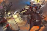  armor bad_id bad_pixiv_id battle chang highres horse horseback_riding original polearm riding spear weapon white_hair 