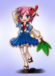  blue_hair child cuphea fan geta japanese_clothes mask original pink_hair solo tengu-geta tengu_mask thighhighs 