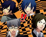  4boys all-out_attack black_hair blue_eyes blue_hair brown_eyes brown_hair crossover grey_eyes grey_hair hosuke male_focus multiple_boys narukami_yuu persona persona_1 persona_2 persona_3 persona_4 red_eyes suou_tatsuya toudou_naoya yuuki_makoto 