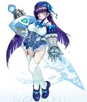  blue_eyes gauntlets hat legs long_hair lovezawa original panties purple_hair solo sword thighhighs underwear water weapon 