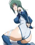  :o a1 ahoge arms_behind_back ass bangs bare_shoulders bdsm blue_gloves blue_legwear blue_leotard bondage boots bound bound_wrists breasts crossed_arms elbow_gloves facial_mark fingerless_gloves full_body gloves green_hair hair_between_eyes halterneck highleg highleg_leotard hips holding_arm impossible_clothes impossible_leotard kannagi_itsuki kneeling large_breasts leotard long_hair looking_at_viewer looking_back open_mouth pilot_suit purple_eyes raised_eyebrows rope shadow simple_background solo sora_wo_kakeru_shoujo tears thigh_boots thigh_strap thighhighs tied_up white_background white_leotard 