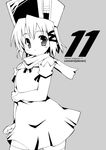  bridal_gauntlets closed_mouth copyright_request dress expressionless greyscale hair_ornament hat looking_at_viewer monochrome nekonin scarf short_hair short_sleeves solo standing thighhighs zettai_ryouiki 