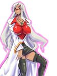  arcana_heart arcana_heart_2 artist_request black_legwear bracelet breasts cleavage dark_skin garters glasses hair_ornament hairclip jewelry labcoat large_breasts long_hair miniskirt necklace parace_l'sia pencil_skirt pendant skirt smile solo thighhighs very_long_hair white_hair zettai_ryouiki 