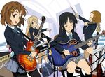  akiyama_mio bass_guitar black_hair blonde_hair brown_hair drumsticks guitar hirasawa_yui instrument inumaru_(sougen_no_marogoya) k-on! kotobuki_tsumugi long_hair multiple_girls pantyhose school_uniform synthesizer tainaka_ritsu 