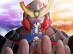  bad_id bad_pixiv_id blue_hair crossed_arms gloves goggles gurren-lagann lens_flare male_focus mazakura_senju mecha simon solo super_robot tengen_toppa_gurren_lagann 